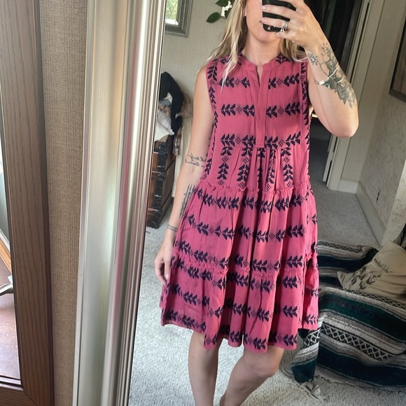 Elan Pink and Navy Aztec Embroidered Dress - Picture 6 of 11